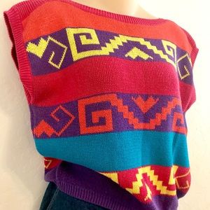 80s Rainbow Color Block Sleeveless Sweater
